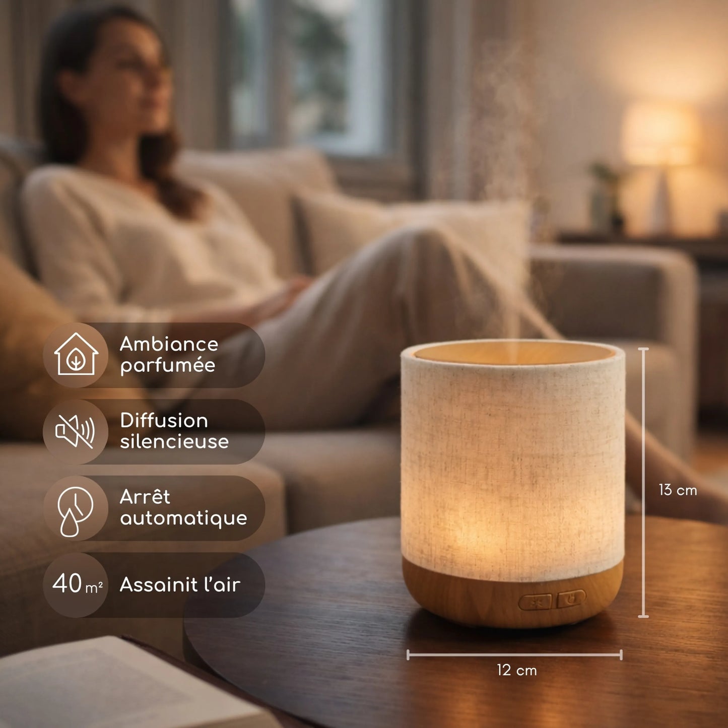 Alesia Ultraschall Diffuser – Aromadiffuser mit Leinenbezug & LED