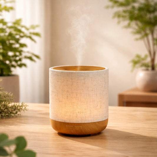 Alesia Ultraschall Diffuser – Aromadiffuser mit Leinenbezug & LED