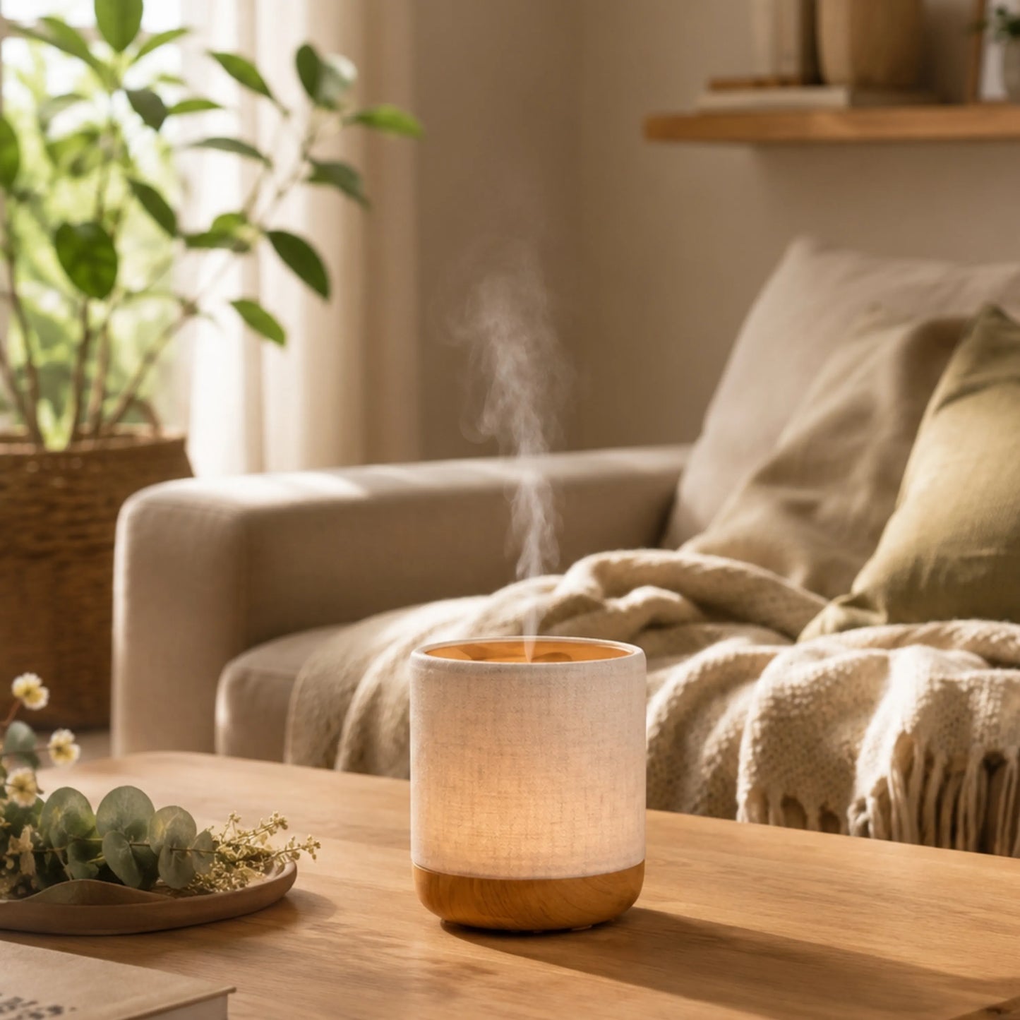 Alesia Ultraschall Diffuser – Aromadiffuser mit Leinenbezug & LED