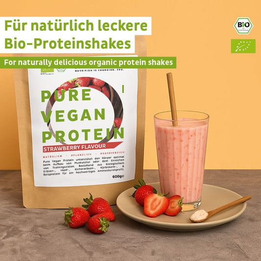 Økologisk vegansk jordbærproteinpulver uten soya