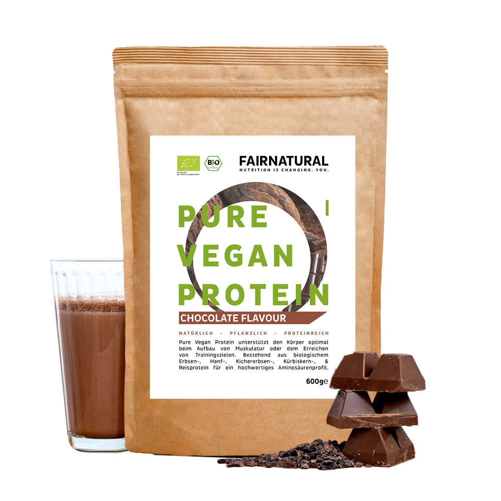 Økologisk vegansk sjokoladeproteinpulver uten soya