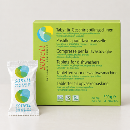 Sonett Tab als Nahaufnahme neben der Verpackung