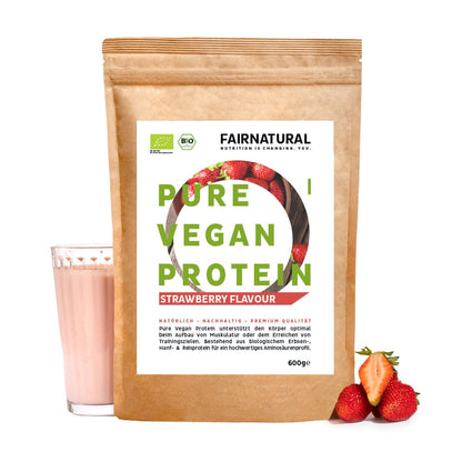 Poudre de protéines végétaliennes biologiques à la fraise sans soja