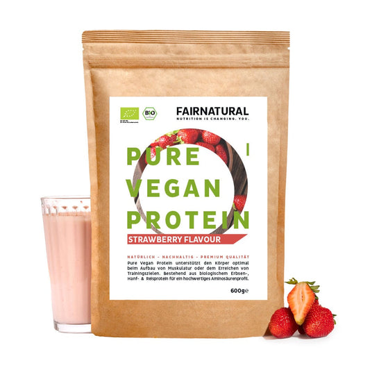 Poudre de protéines végétaliennes biologiques à la fraise sans soja